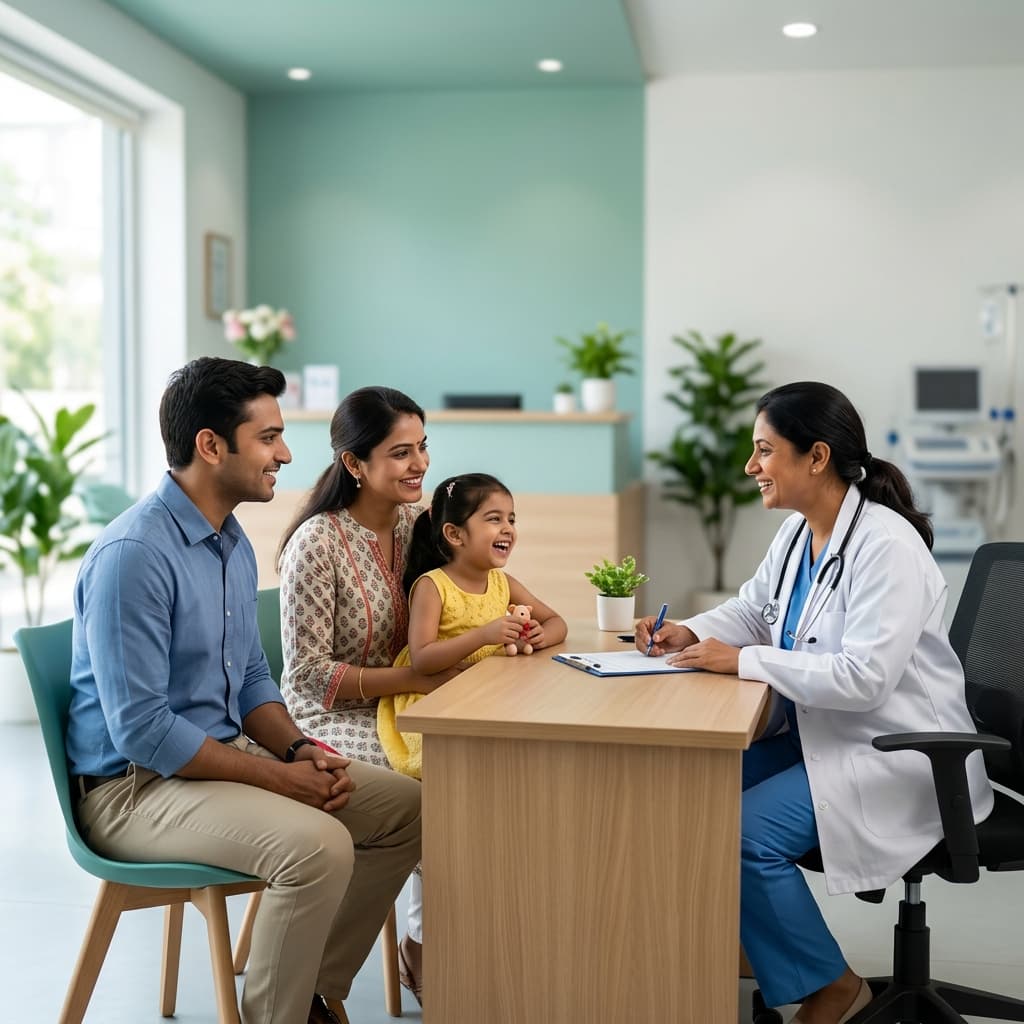 Smiling Indian family checkup session